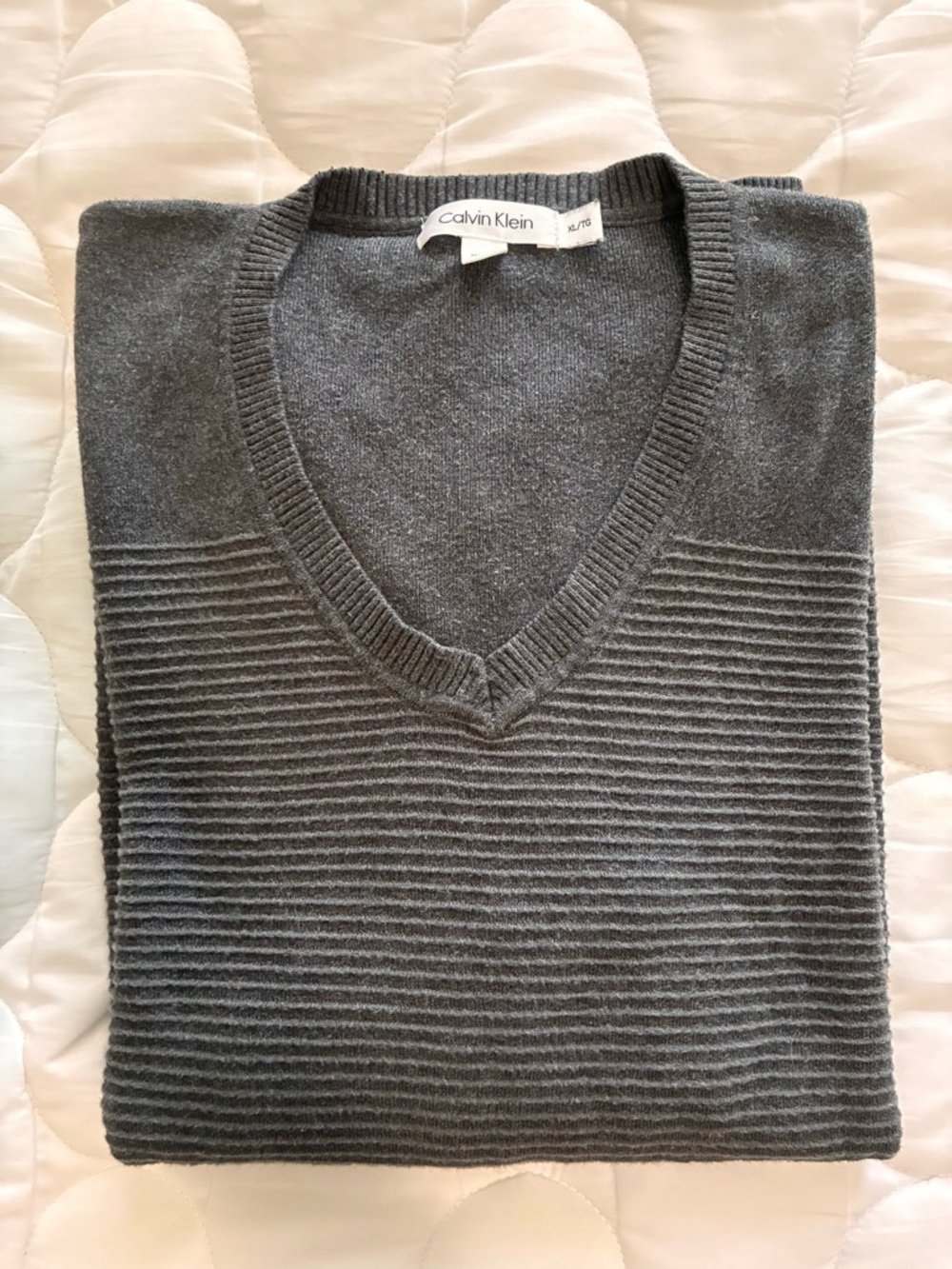Calvin Klein Men's Ribbed V-Neck Cotton Sweater Gray Sz XL